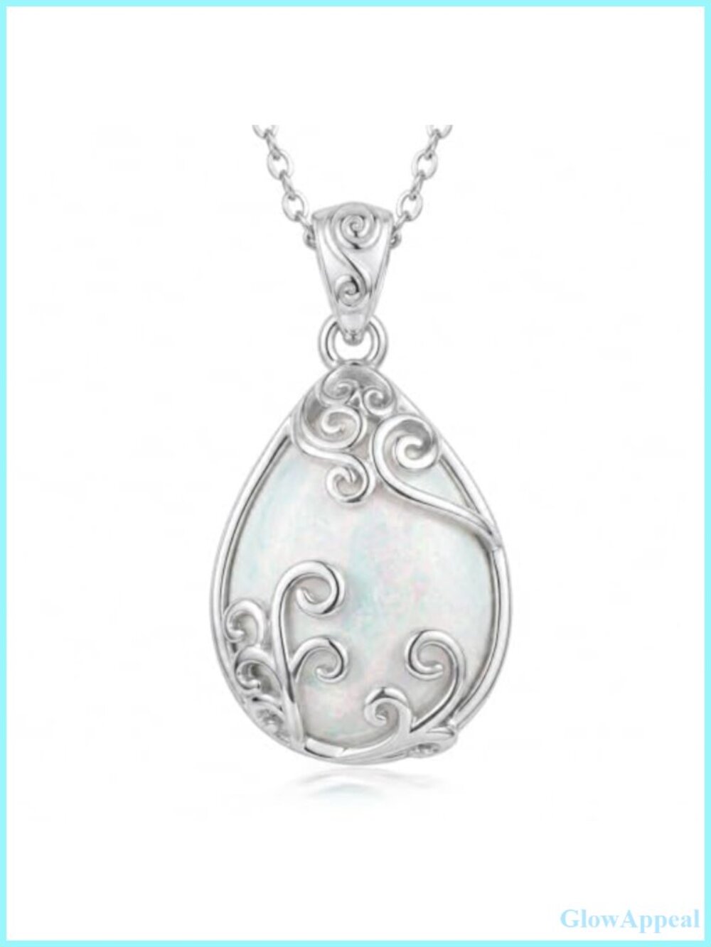 925 Sterling Silver White Opal Filigree Pendant Necklace